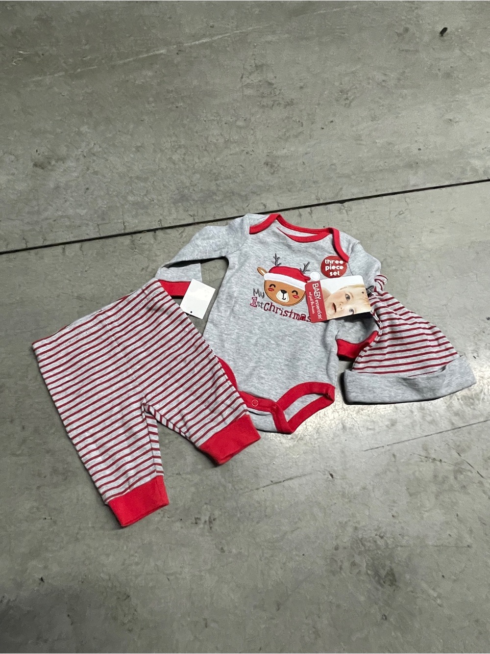 NWT Baby Holiday 3-Piece Set - Gray & Red Reindeer 3M